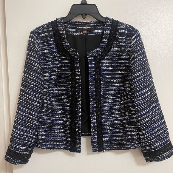 Karl Lagerfeld Jackets & Blazers - Karl Lagerfeld Open Front Blazer Blue Collarless Size Large